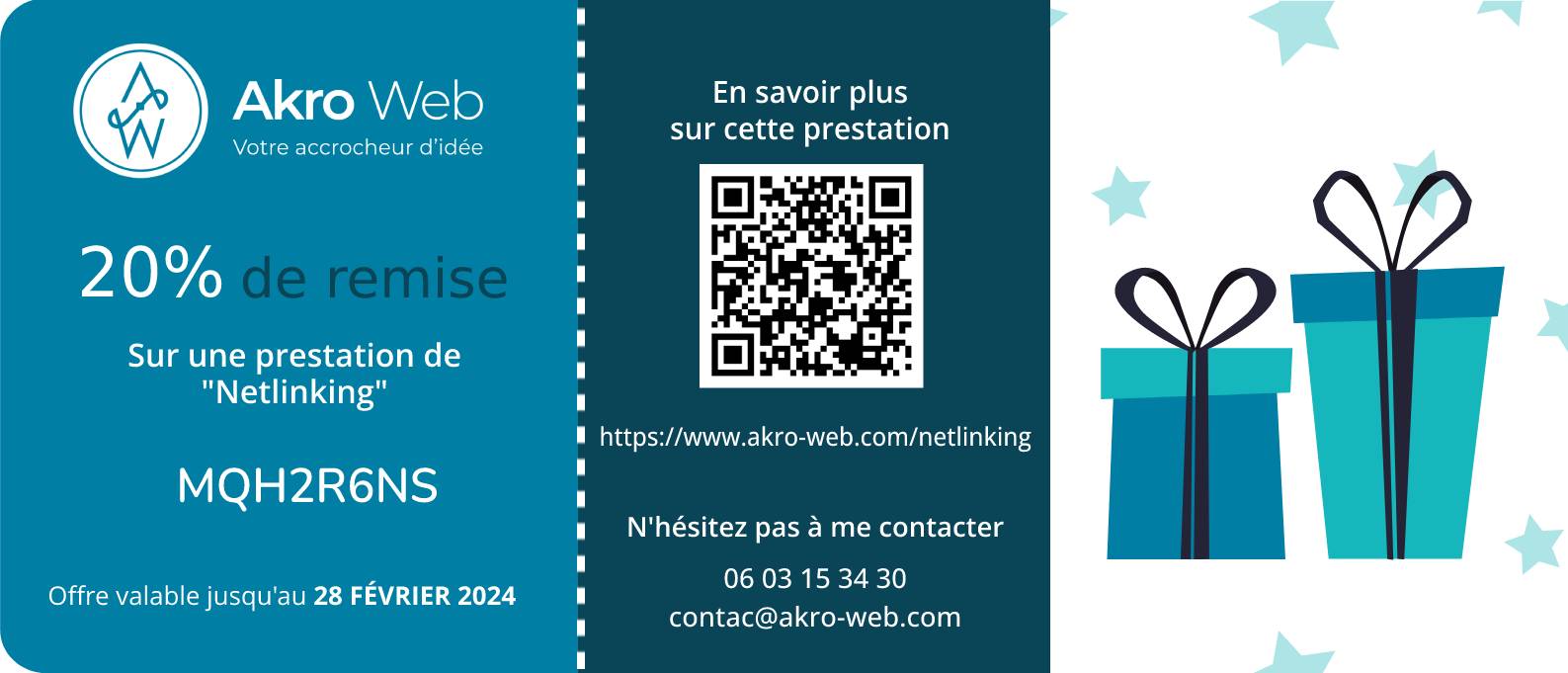 akroweb bon cadeau questionnaire netlinking janvier 2024